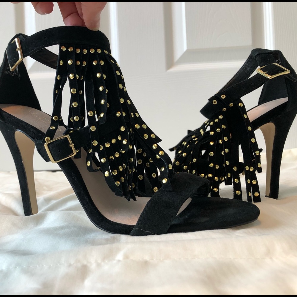 Black & Gold Fringe High Heels